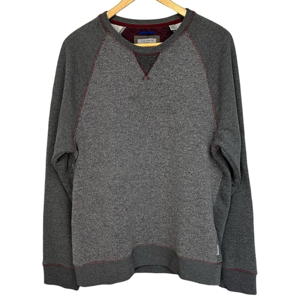 TED‎ BAKER London Men's Gray Raglan Sleeve Wool Blend Crewneck Sweatshirt Size 5